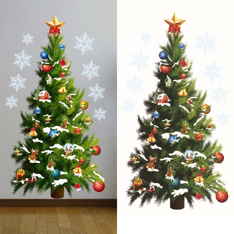 Snowflake Window Decal - คริสต์มาสสติกเกอร์ติดผนังลายต้นไม้รูปลอกแก้ว Xmas Tree Snowflake หน้าต่างสติกเกอร์ตกแต่งคริสต์มาสสำหรับ Home