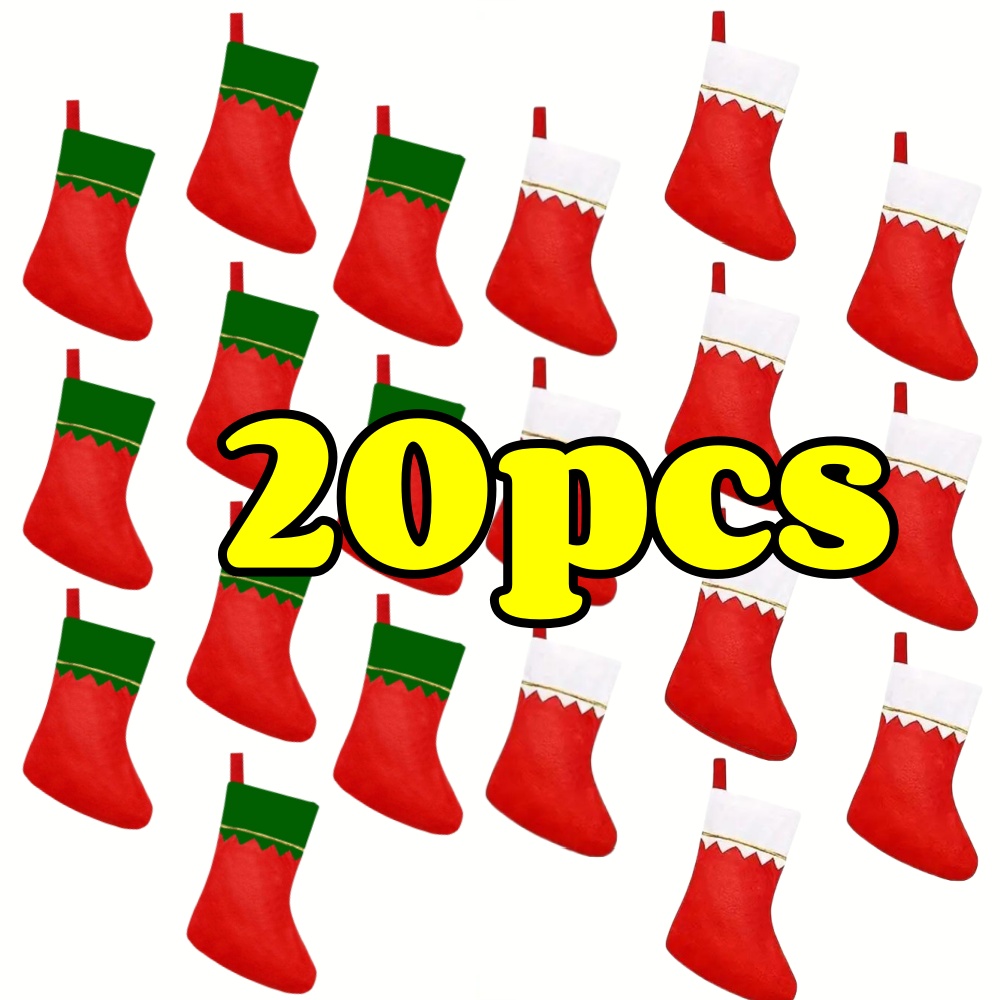 Christmas Stocking Hanging - 12pcs Red Felt ถุงน่องคริสต์มาสเทศกาลแขวนถุงน่องสําหรับเตาผิงผ้าไม่ทอ Xmas ตกแต่ง