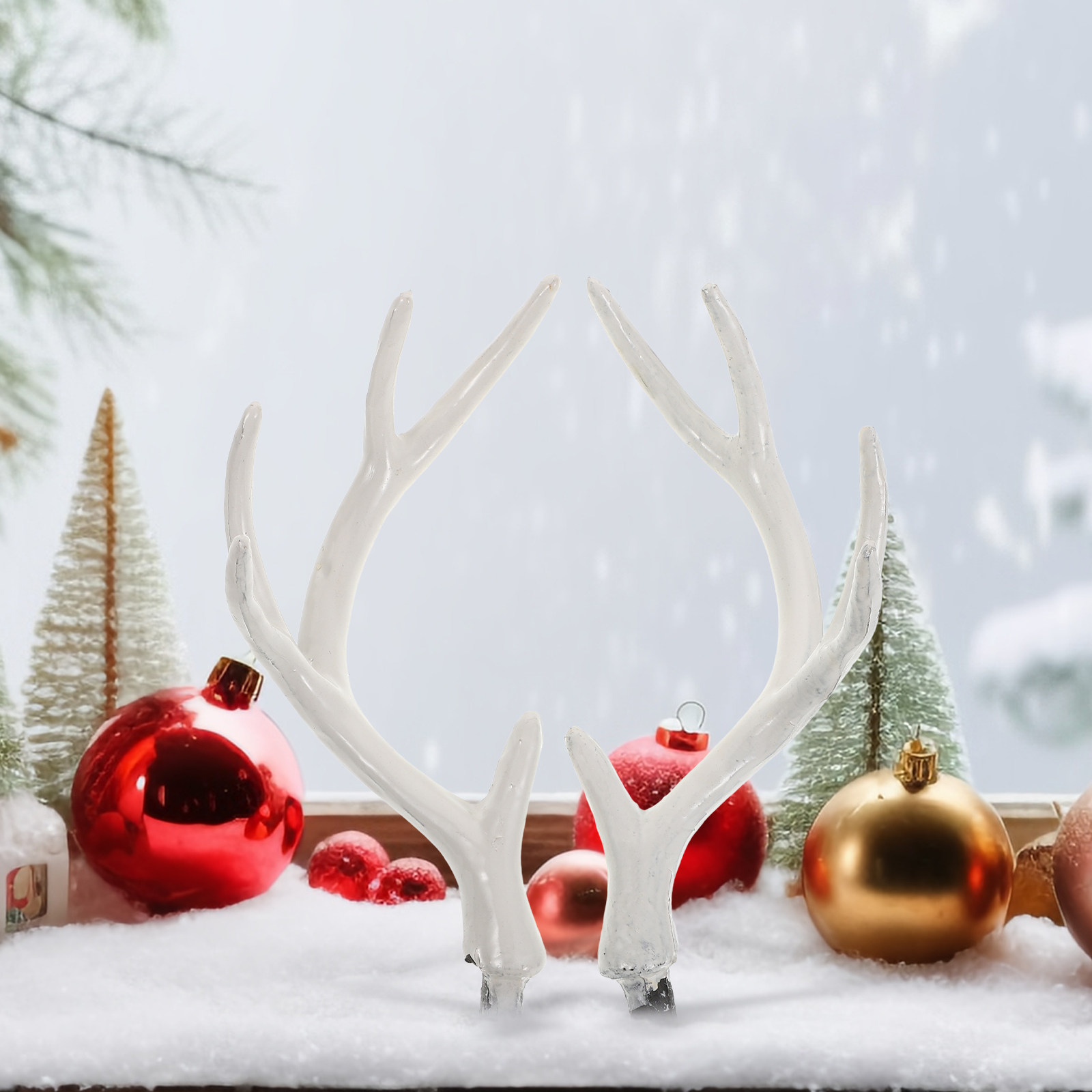 Reindeer Antlers Headband - เขากวางสีขาวเสมือนจริง 1 คู่ ขนาด 17 ซม.