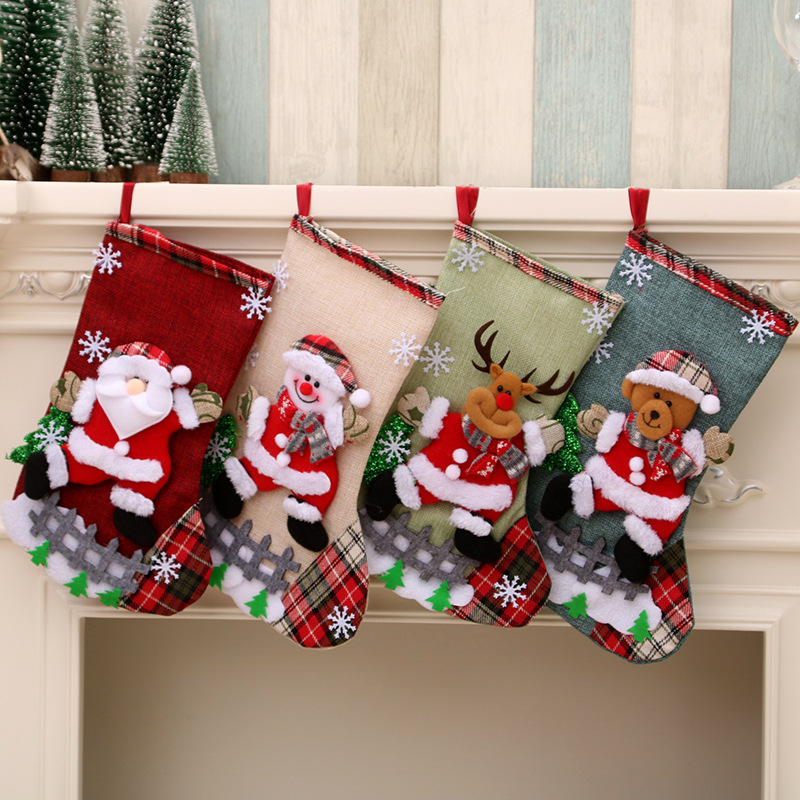 Christmas Stocking Hanging - ถุงน่องคริสต์มาสขนาดใหญ่ 31 ซม. ตกแต่งคริสต์มาสถุงน่องซานตาคลอสต้นคริสต์มาสจี้ถุงของขวัญถุงของขวัญ