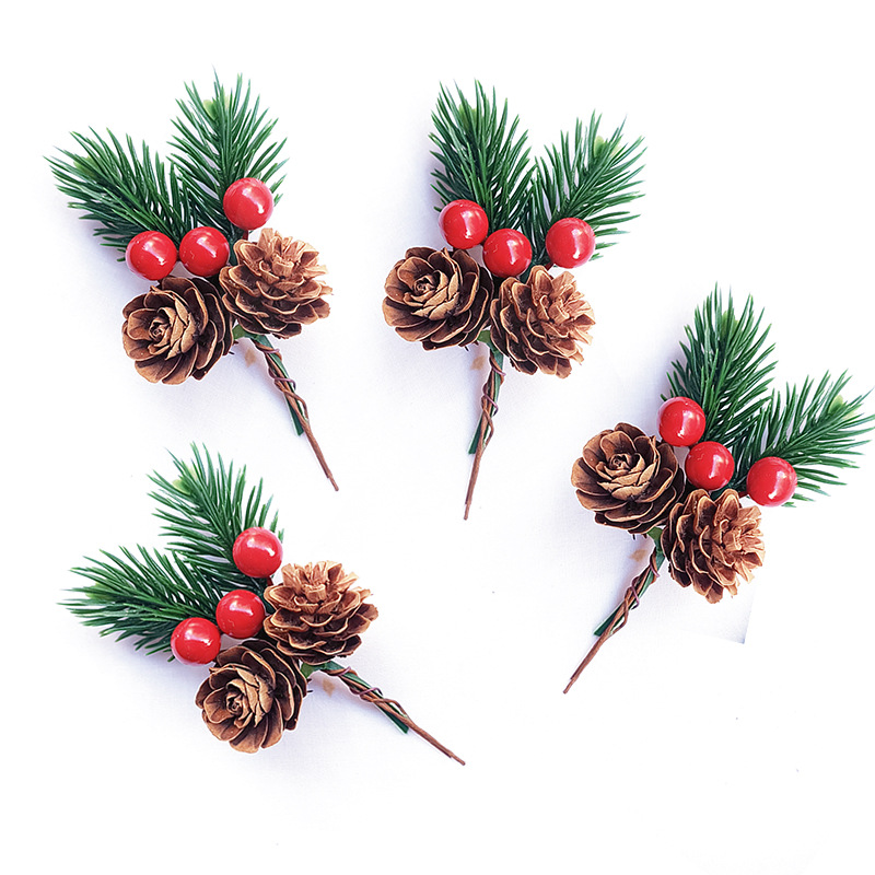 Christmas Tree Artificial - ชุดกรวยสนประดิษฐ์และผลเบอร์รี่สีแดง 10 ชิ้น - เหมาะสำหรับตกแต่งยอดต้นคริสต์มาส ของตกแต่งในวันหยุด