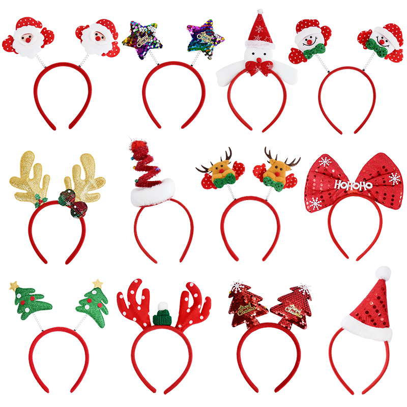 Reindeer Antlers Headband - ที่คาดผมคริสต์มาสสำหรับเด็กและผู้ใหญ่ ลายซานต้าคลอส กวางเอลก์ ต้นคริสต์มาส อุปกรณ์เสริมผมสำหรับถ่ายรูป ของตกแต่งคริสต์มาส