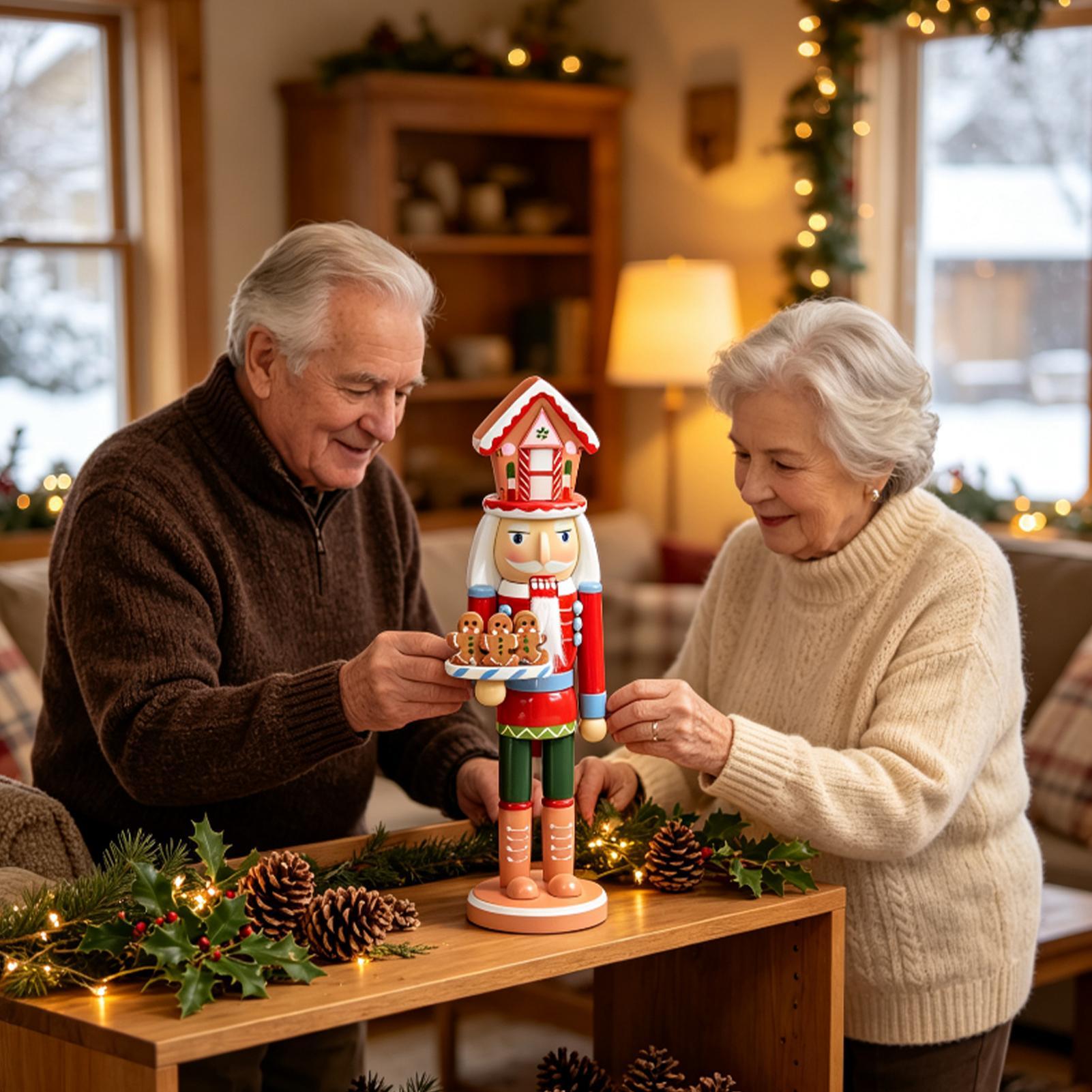 Nutcracker Figurine - ของตกแต่งคริสต์มาสแบบนัทแคร็กเกอร์ โมเดลไม้ขนาด 15 นิ้ว ของตกแต่งโต๊ะ ของตกแต่งคริสต์มาสแบบนัทแคร็กเกอร์สำหรับเตาผิง