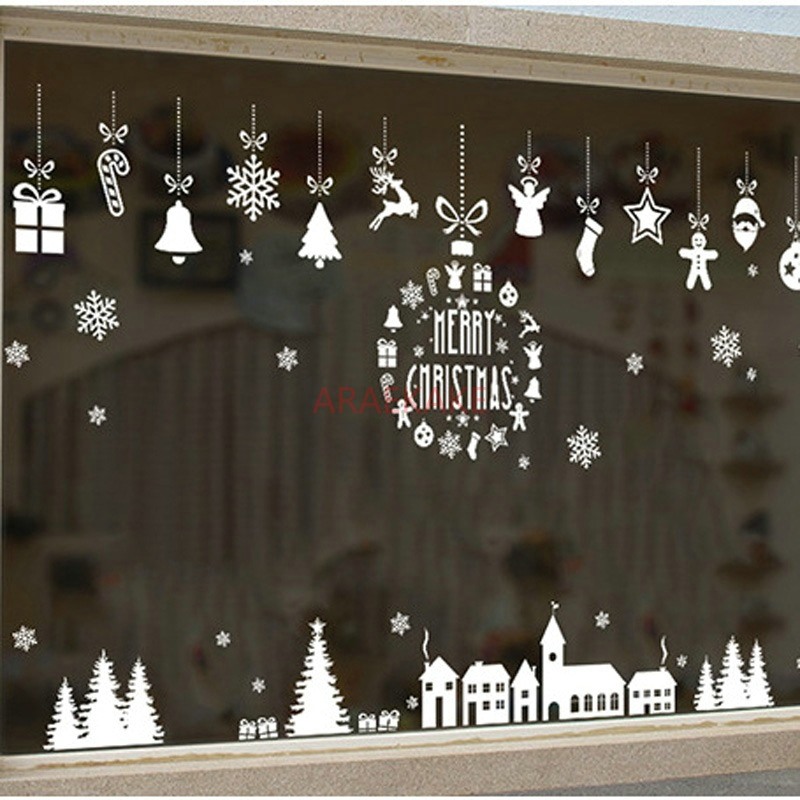 Snowflake Window Decal - สติ๊กเกอร์ติดผนังลายกระจกหน้าต่างหมู่บ้านคริสต์มาส 1 ชิ้น สำหรับตกแต่งคริสต์มาส ตกแต่งบ้าน ลายเกล็ดหิมะ