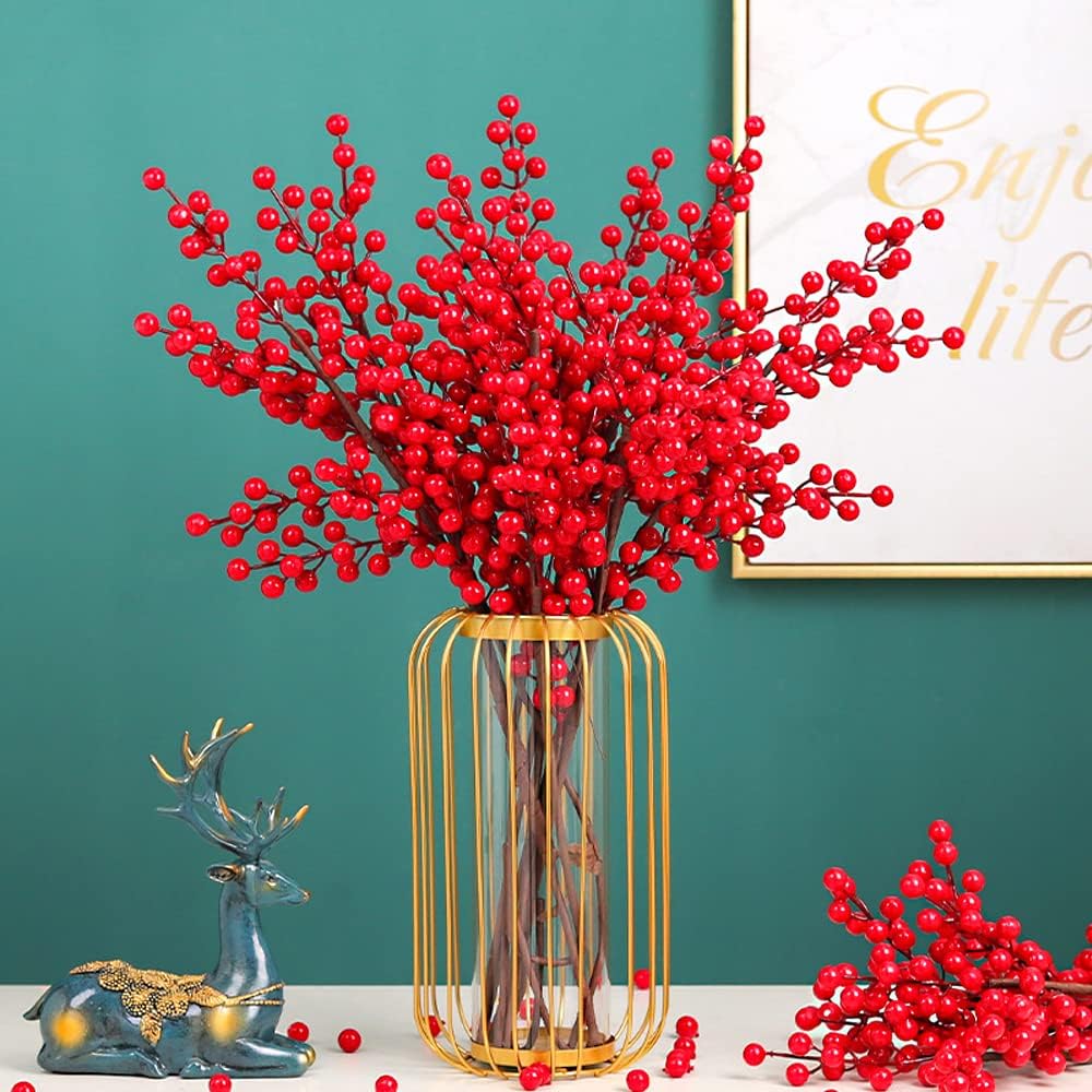 กิ่งเบอร์รี่สีแดงสดเทียมสำหรับ - Christmas Wreath Fake บทวิจารณ์และราคา