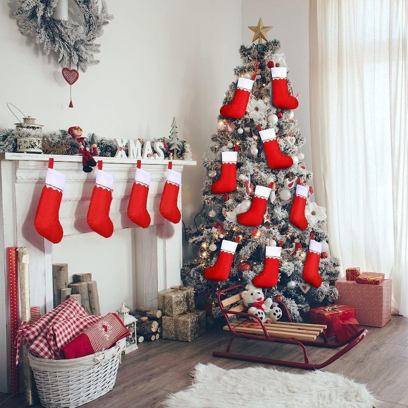 ถุงเท้าคริสต์มาสสองด้านแต่งขอบ - Christmas Stocking Hanging บทวิจารณ์และราคา